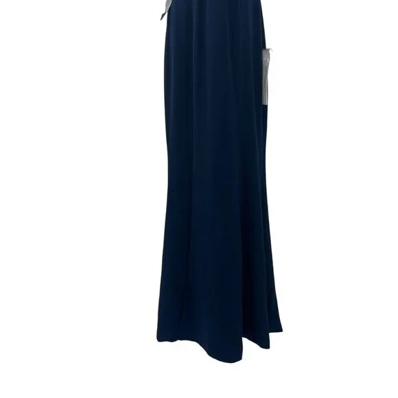 Dress the Population Sandra Plunge Crepe Trumpet Gown Mermaid Maxi Dress  Blue